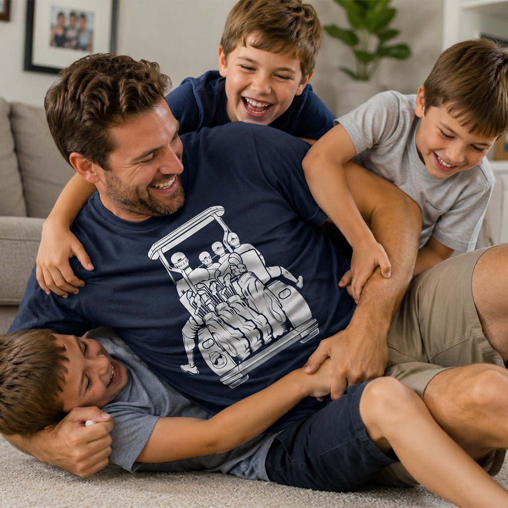 Dad with 3 Sons Golf Cart Adventure Shirt - F. King Golf