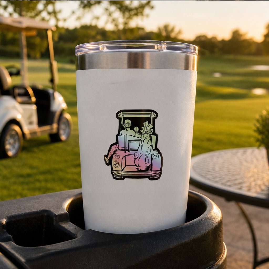 Dad with Daughter Golf Cart Adventure Holographic Sticker - F. King Golf