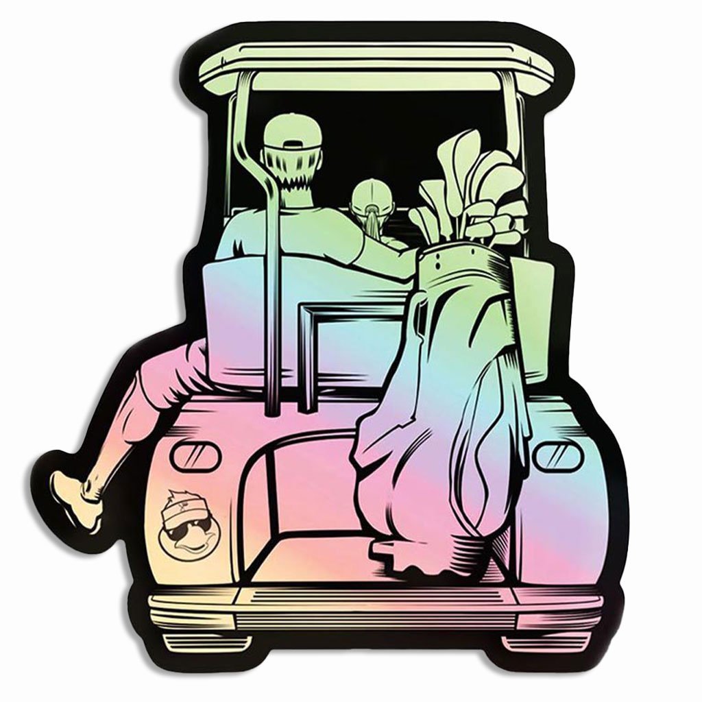 Dad with Daughter Golf Cart Adventure Holographic Sticker - F. King Golf
