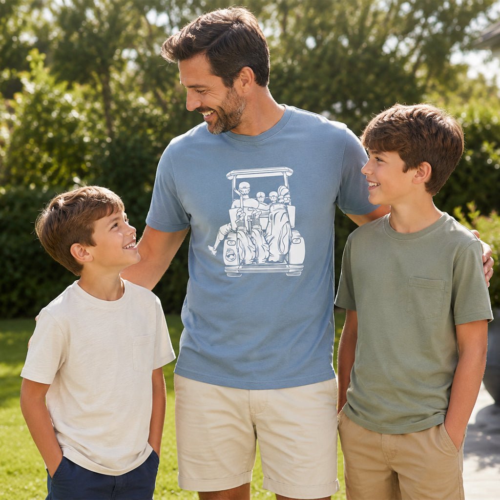 Dad with 2 Sons Golf Cart Adventure Shirt - F. King Golf
