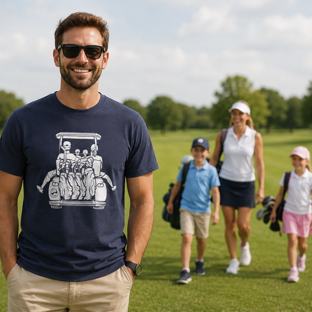 Dad with Kids & Mom Golf Cart Adventure Shirt - F. King Golf