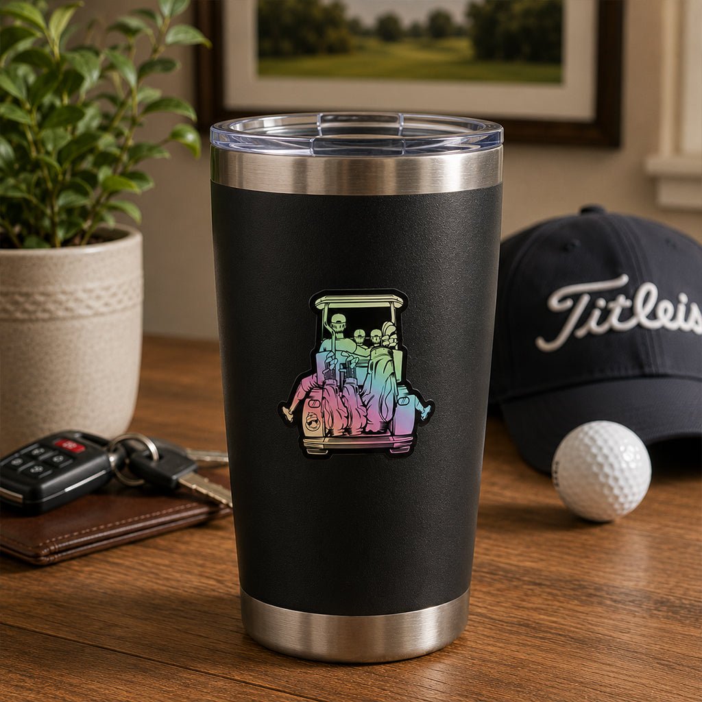Dad with 2 Sons Golf Cart Adventure Holographic Sticker - F. King Golf