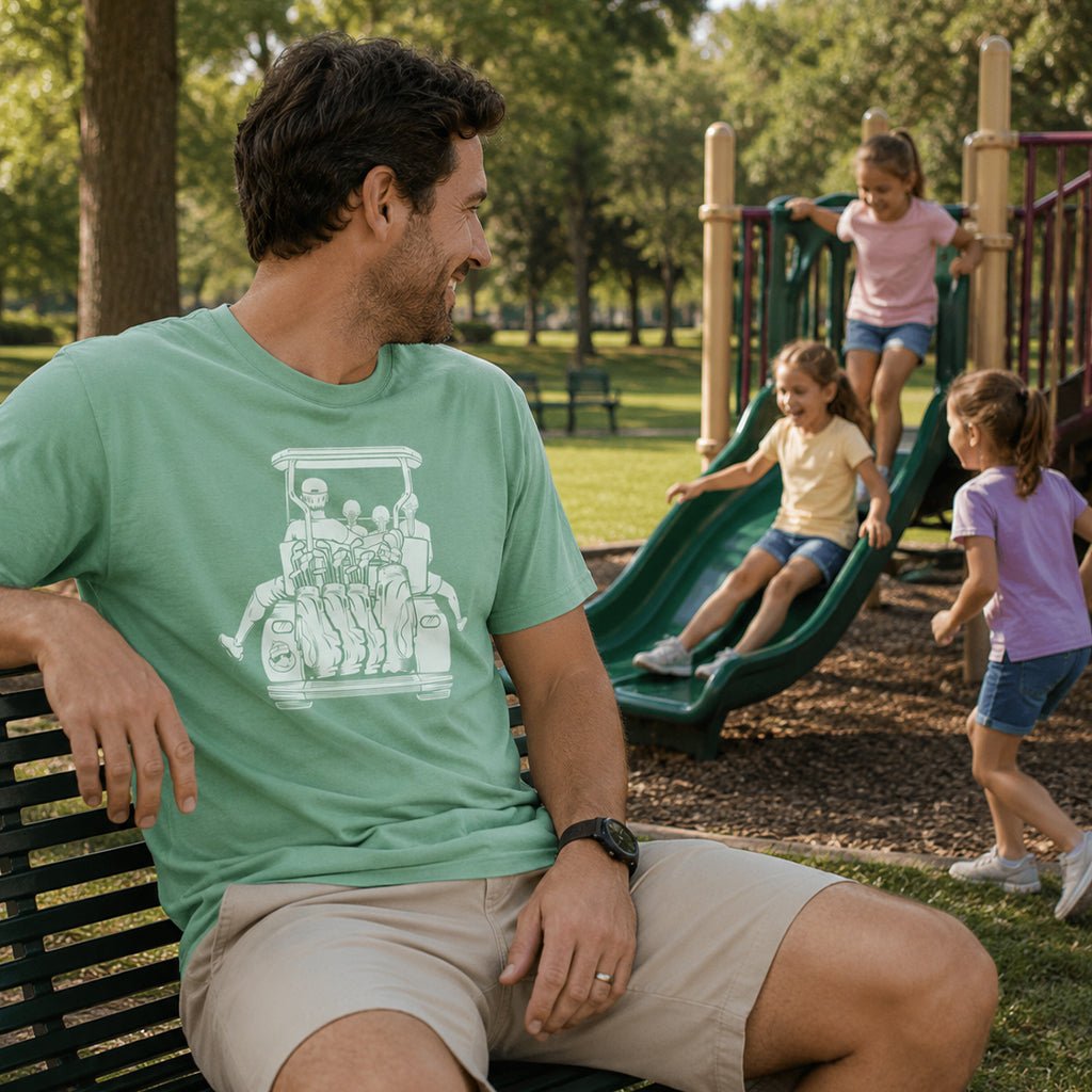 Dad with 3 Daughters Golf Cart Adventure Shirt - F. King Golf