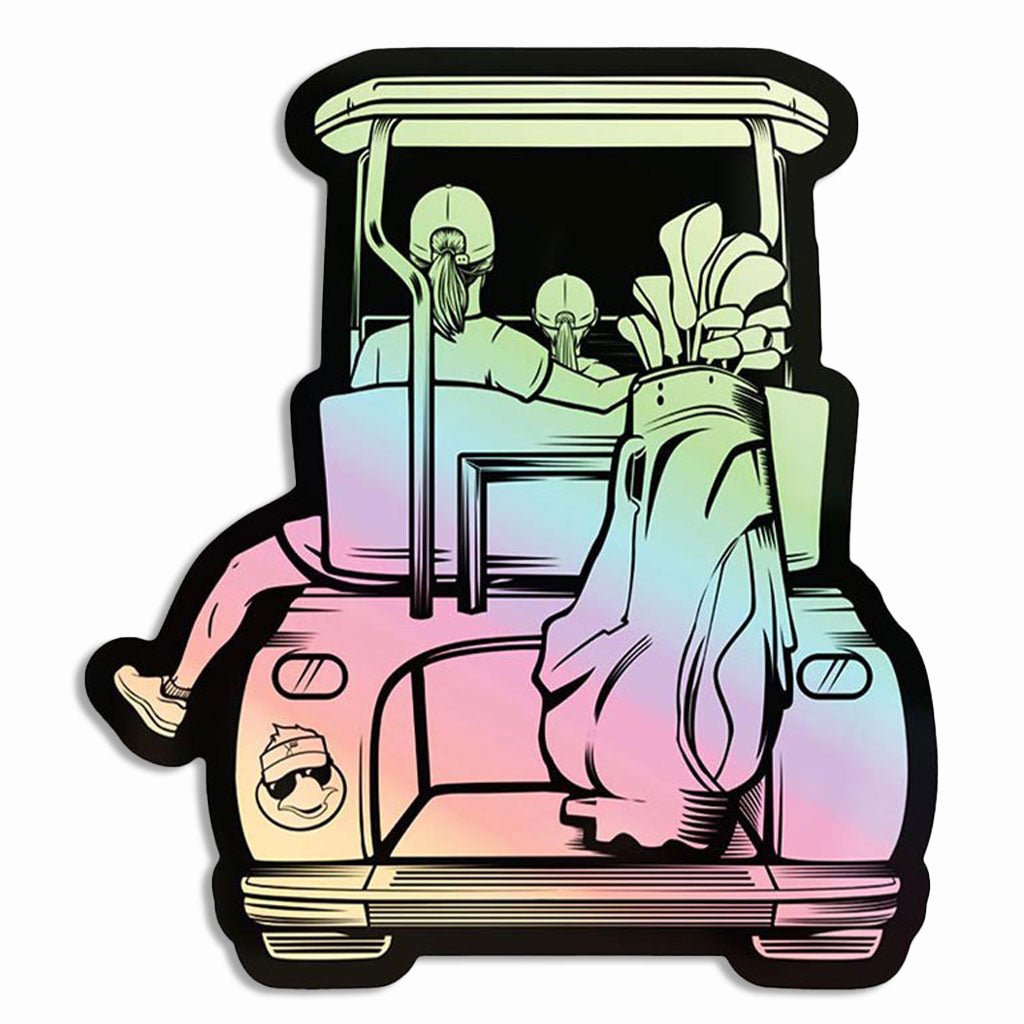 Mom & Daughter Golf Cart Adventure Holographic Sticker - F. King Golf