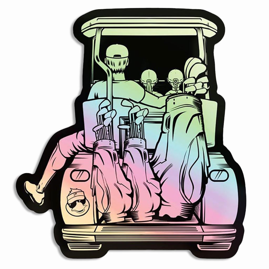 Dad with 2 Daughters Golf Cart Adventure Holographic Sticker - F. King Golf