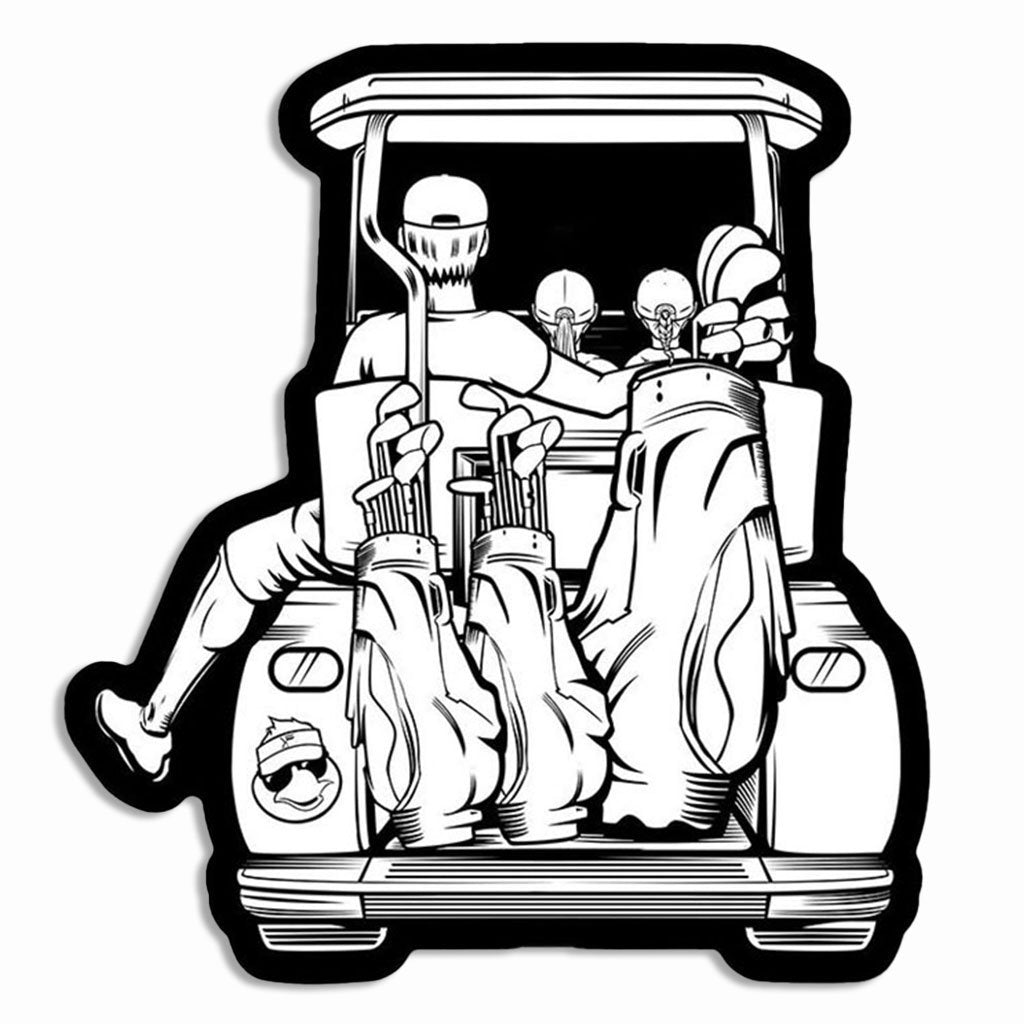 Dad with 2 Daughters Golf Cart Adventure Sticker - F. King Golf