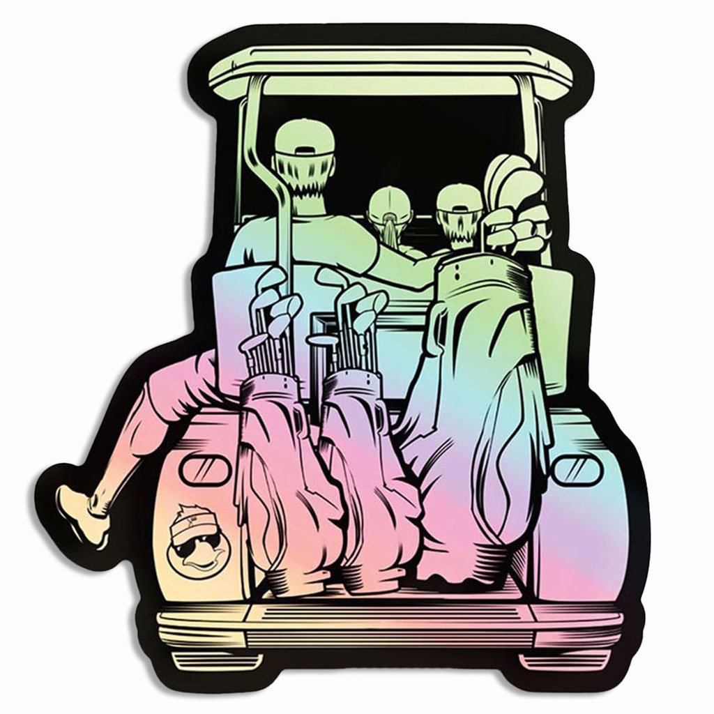 Dad with Kids Golf Cart Adventure Holographic Sticker - F. King Golf