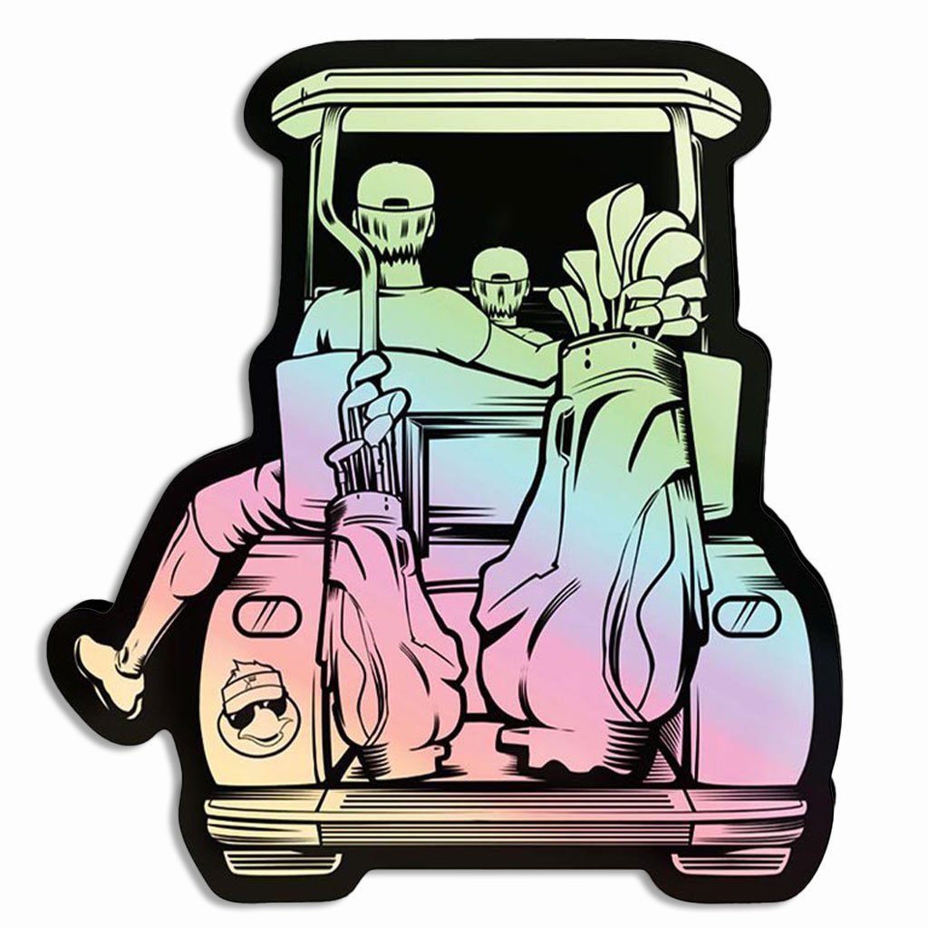 Dad with Son Golf Cart Adventure Holographic Sticker - F. King Golf
