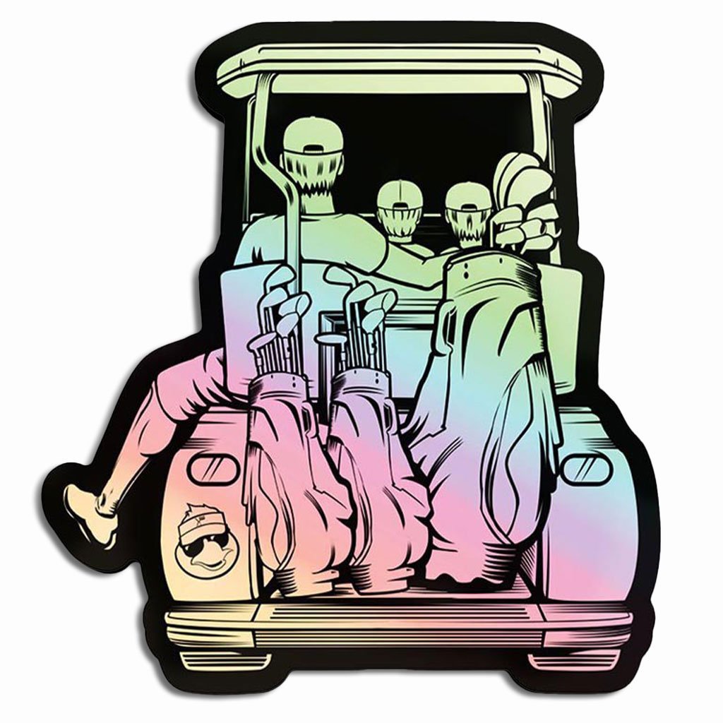 Dad with 2 Sons Golf Cart Adventure Holographic Sticker - F. King Golf