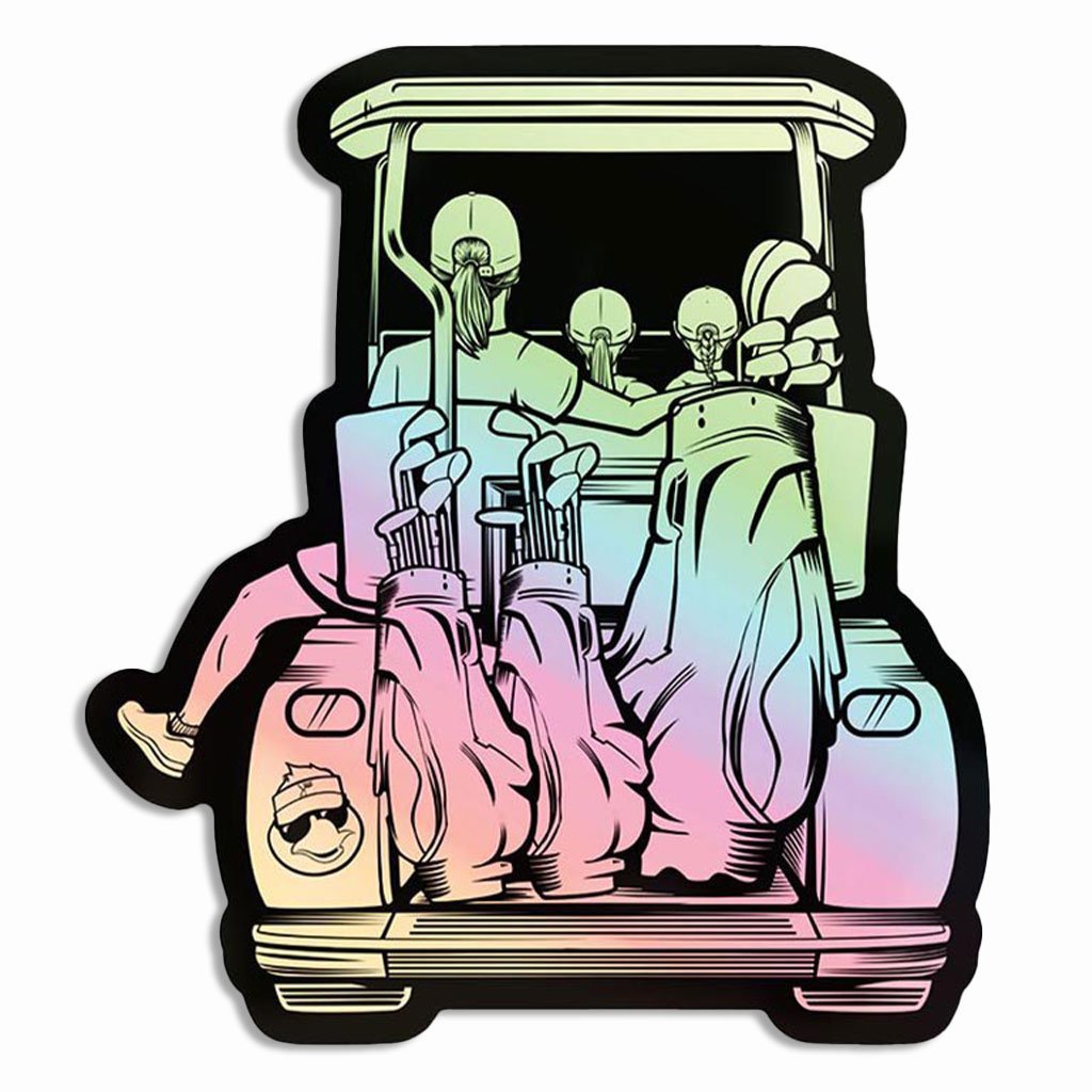 Mom with 2 Daughters Golf Cart Adventure Holographic Sticker - F. King Golf