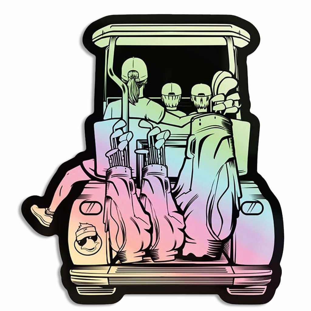Mom with 2 Sons Golf Cart Adventure Holographic Sticker - F. King Golf